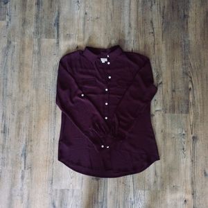 LOFT Utility Blouse Long Sleeve Burgundy (M)